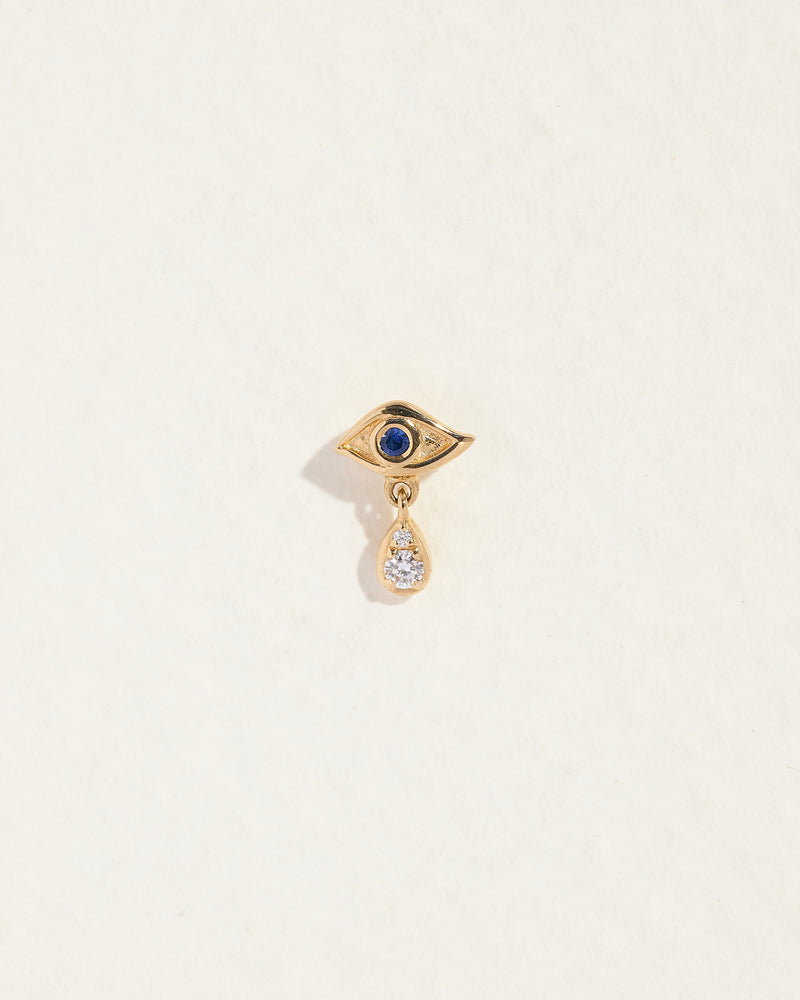 crying eye stud earring with sapphire and diamond teardrop