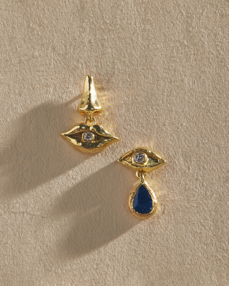 portrait earrings with sapphire teardrop