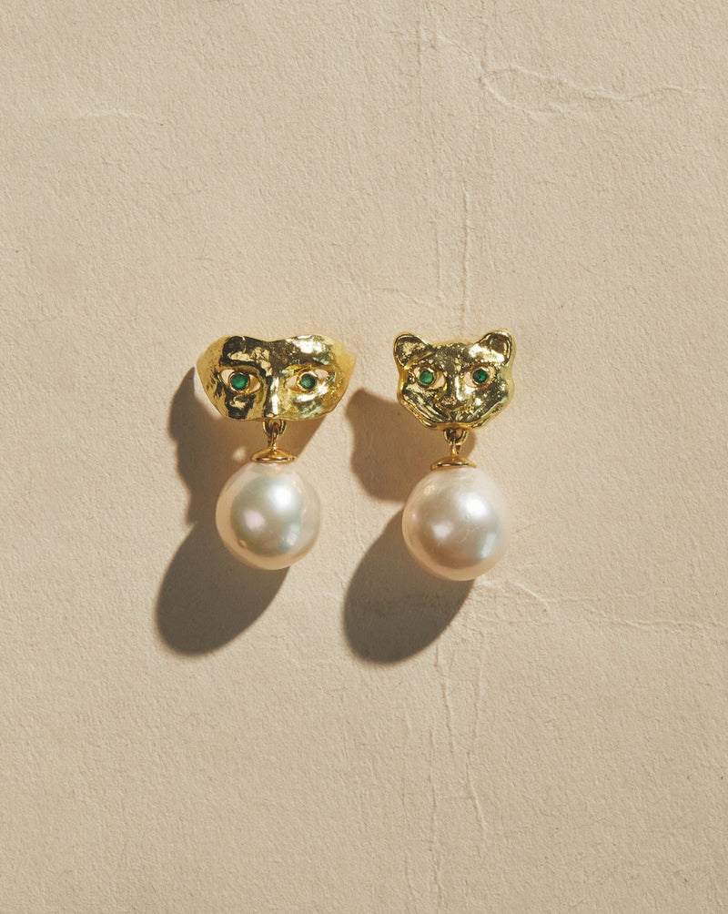 mask earrings with baroque pearls