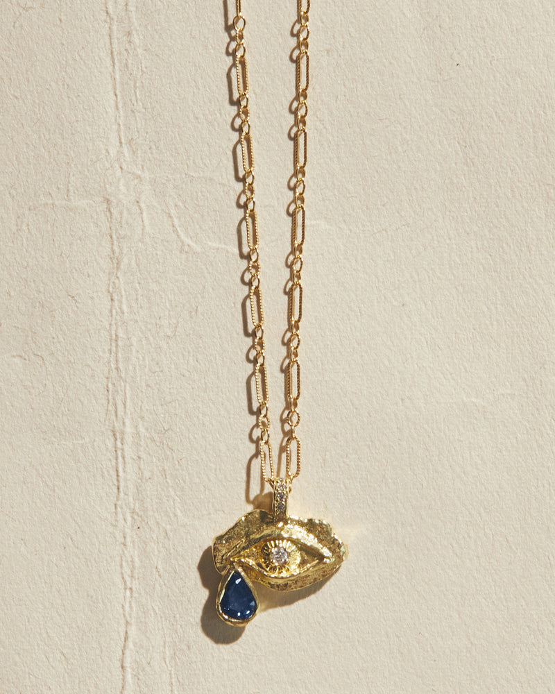 sapphire teardrop gold eye pendant necklace