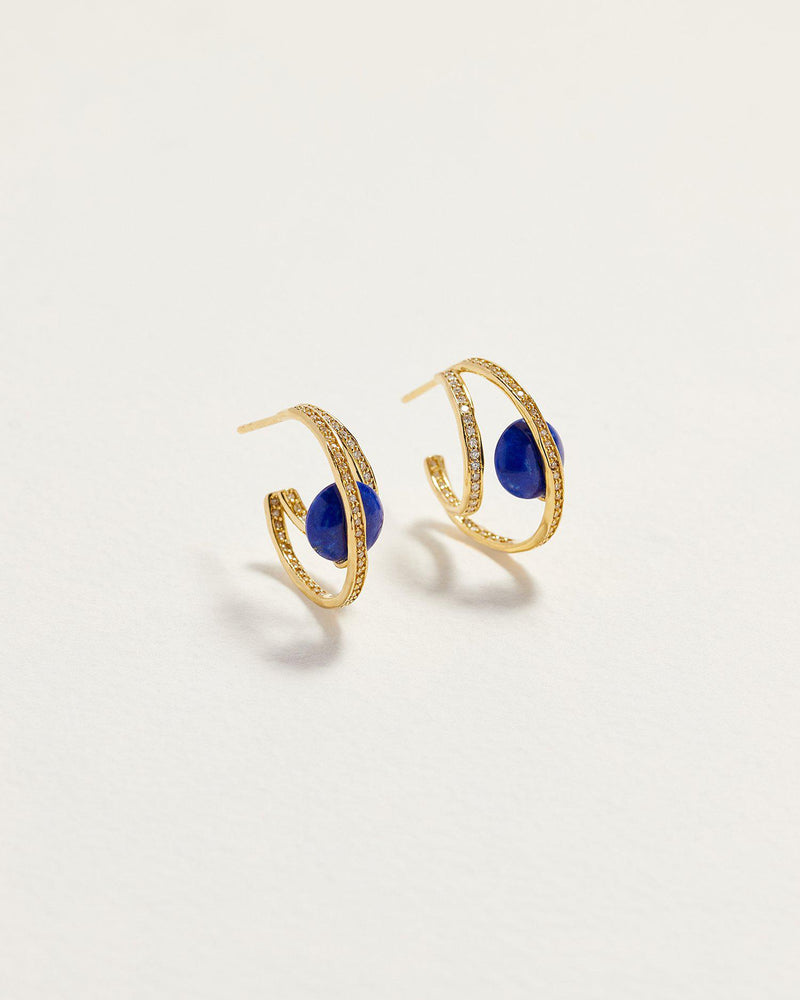 lapis lazuli comet hoops with diamonds