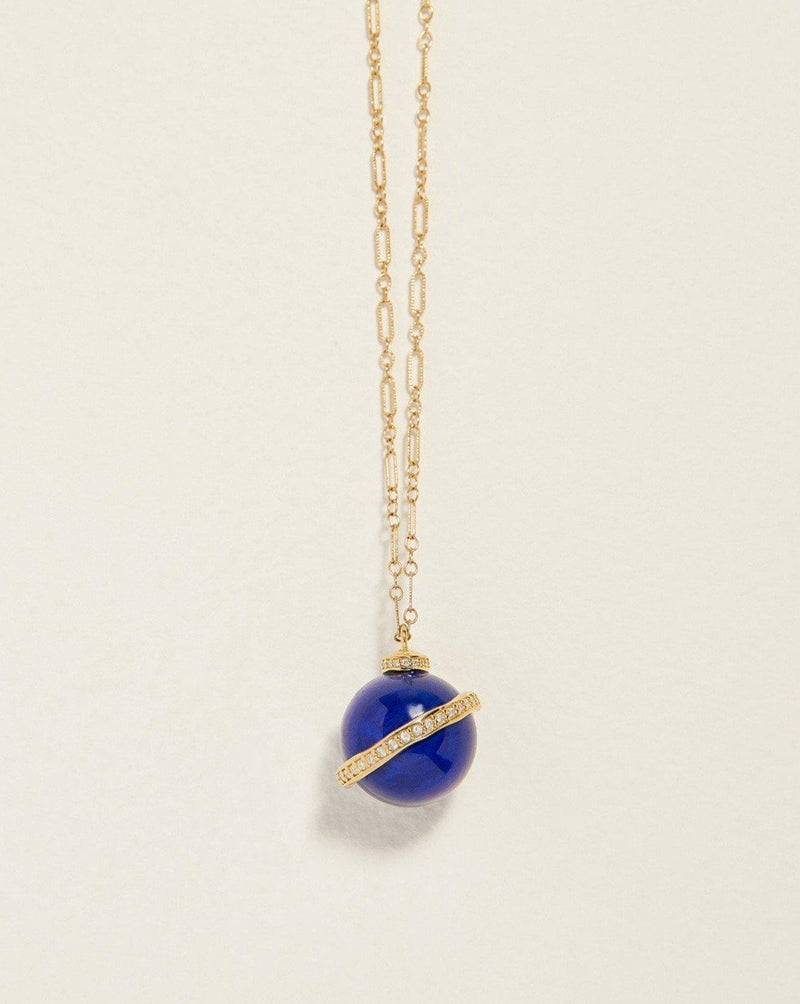 saturn pendant necklace with lapis lazuli, 18k gold and white diamonds