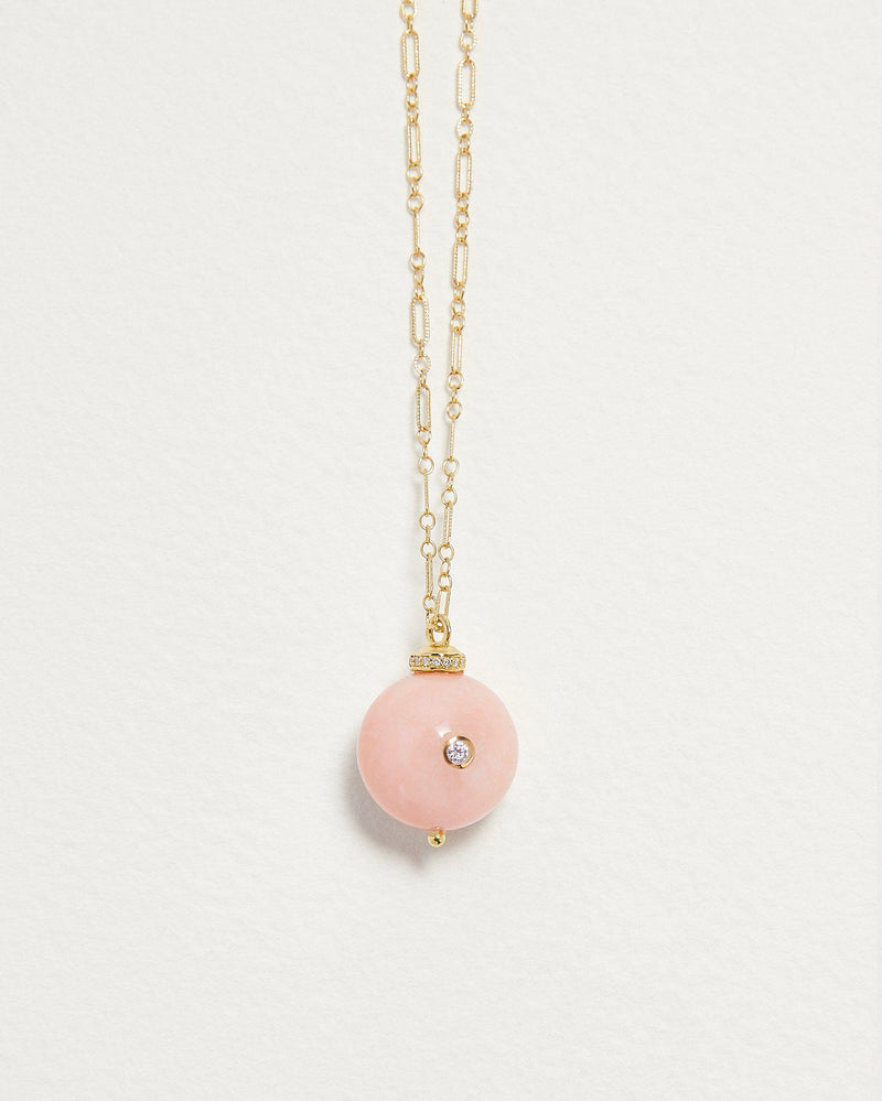 pink opal full moon pendant with diamond