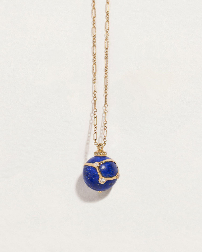 lapis necklace with white diamond and 18k gold