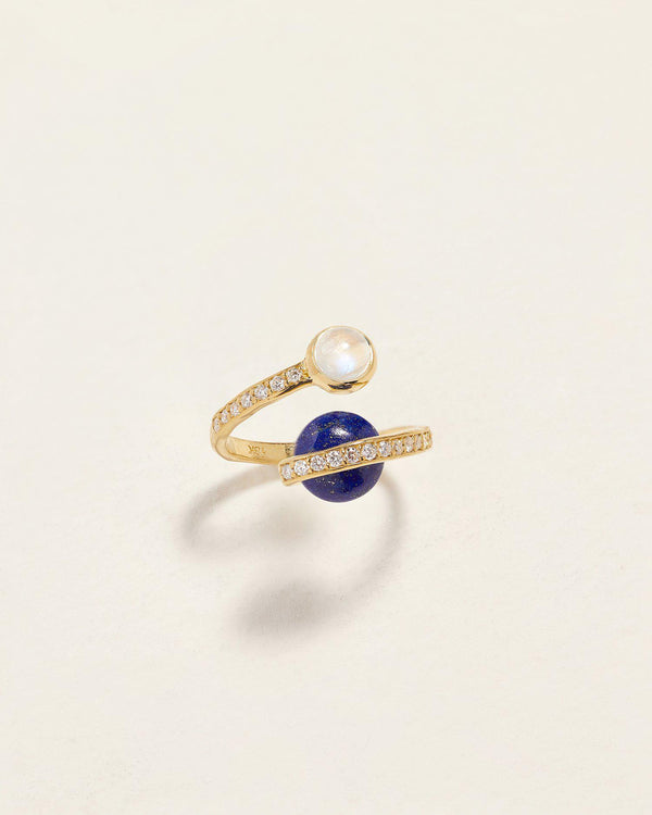 lapis comet ring with moonstone