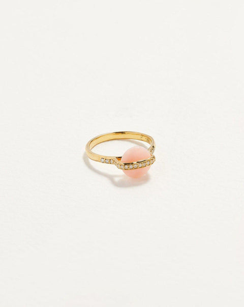 saturn ring with pink opal and diamonds