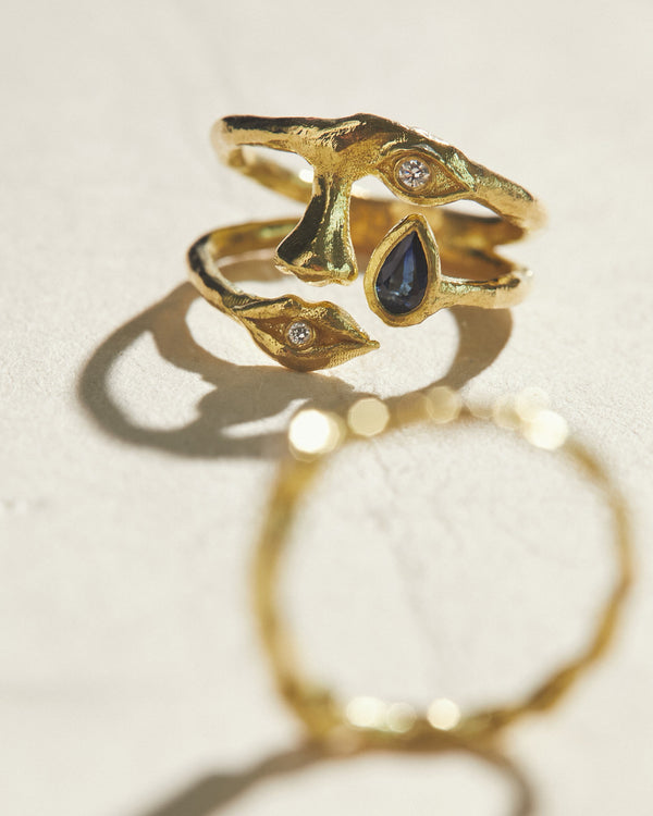 portrait ring with sapphire tear drop