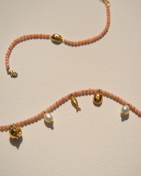 journey necklace with pink opal beads