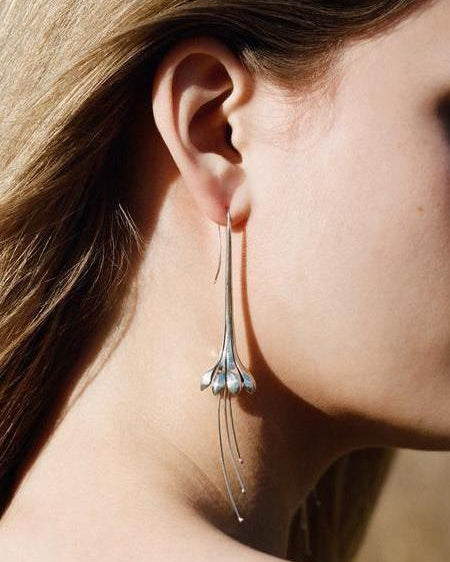 anemone flower earrings on the model