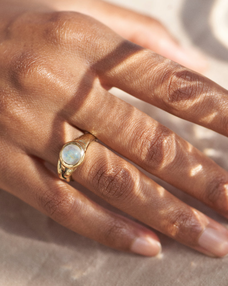 gold ring with moonstone cabochon