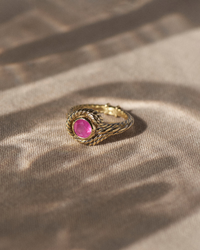 hand carved 18k gold ruby ring