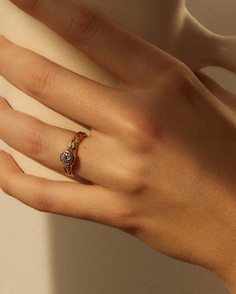 diamond engagement ring on the model