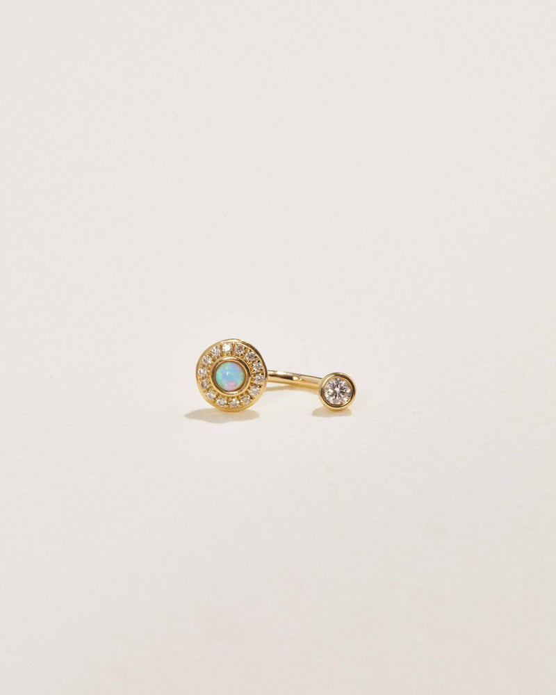 gravitation hook piercing with white diamonds and australian opal
