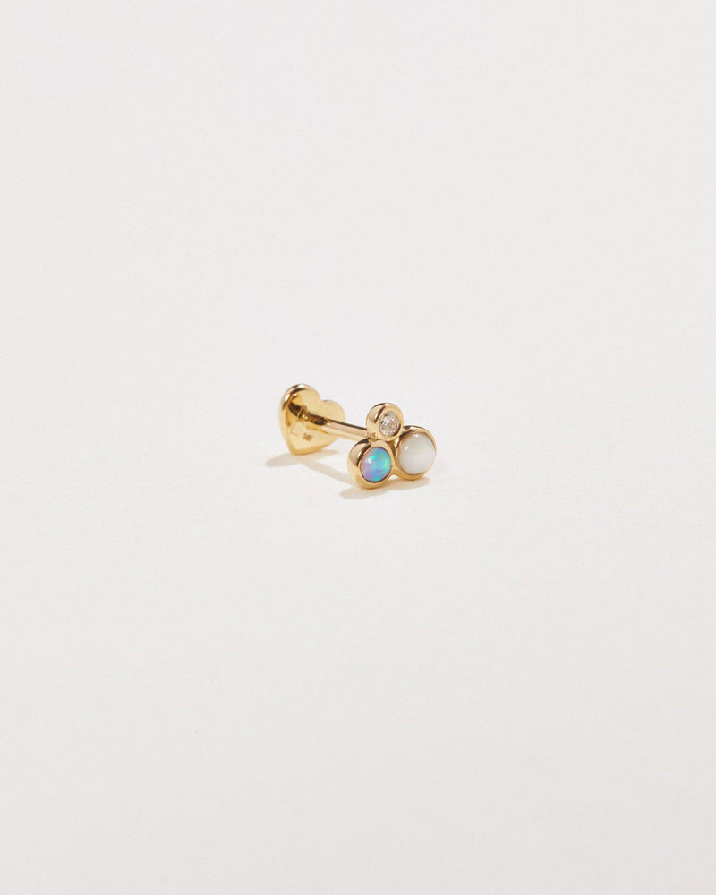 trio stud with opal, mother of pearl and diamond