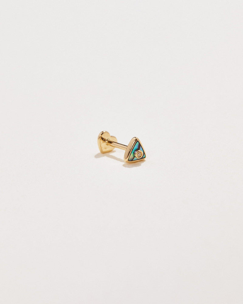 abalone triangle stud earring with diamond