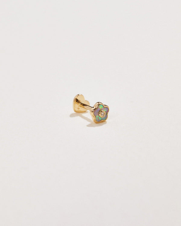 opal flower stud piercing with white diamond