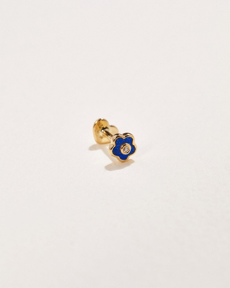 lapis lazuli flower stud piercing with white diamond