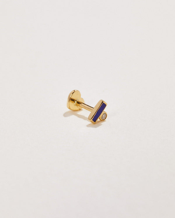 lapis lazuli bar dot stud piercing with white diamond