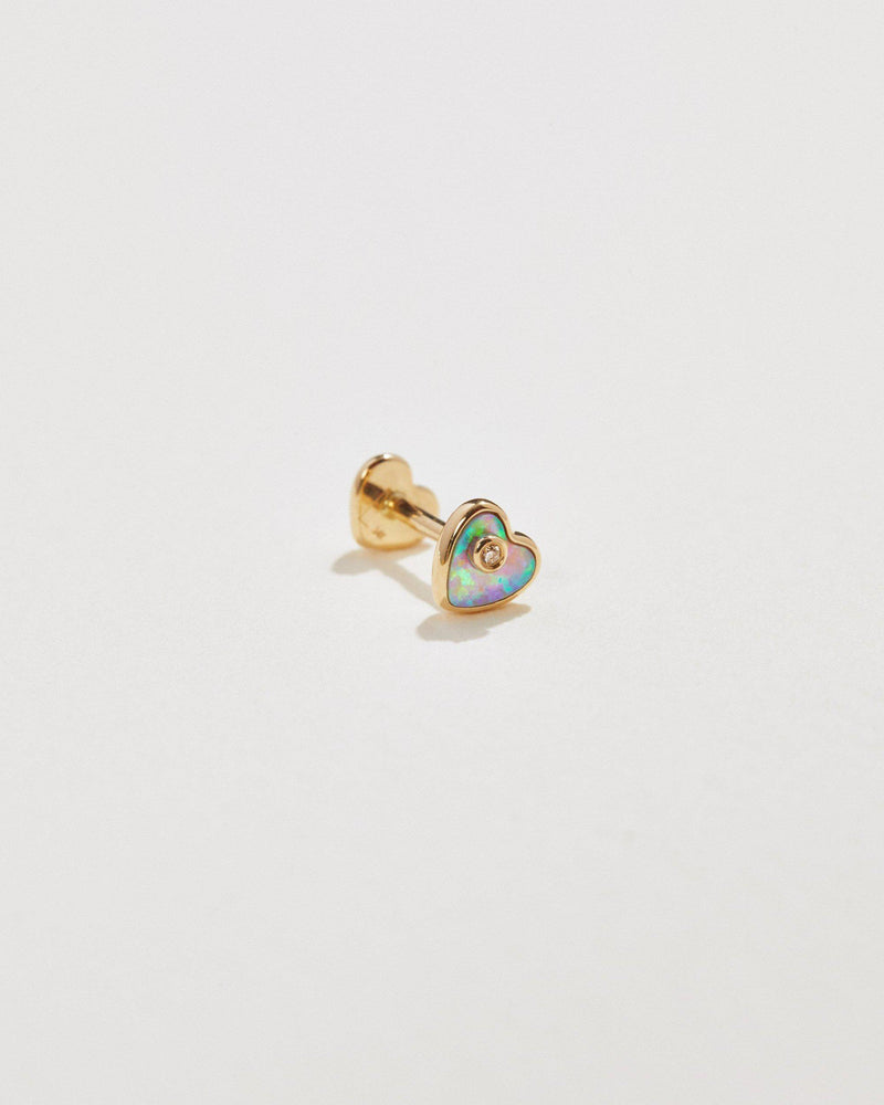 heart stud earring with opal and diamond