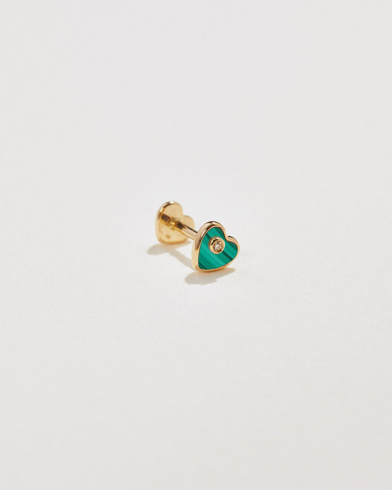 malachite heart stud earring with diamond