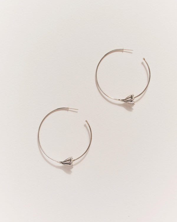 silver anemone hoop earrings
