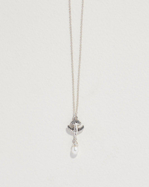 silver necklace with baroque pearl droplet