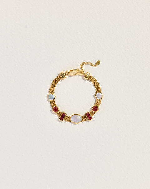 althea chain bracelet with baroque pearl, carnelian, cherry amber