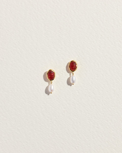 taia drop earrings with carnelian scarabs
