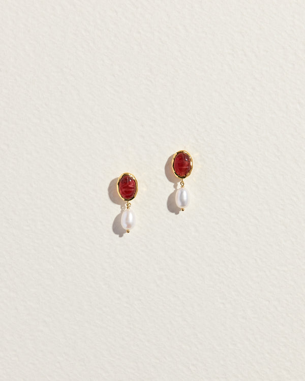taia drop earrings with carnelian scarabs