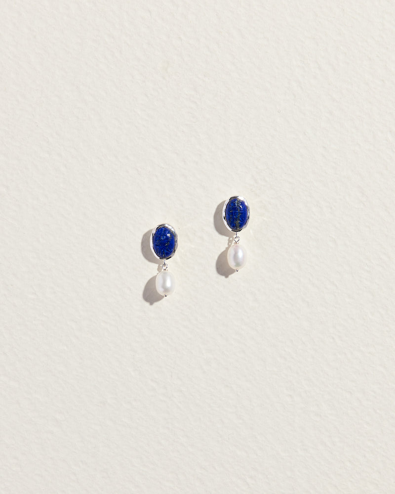 silver drop earrings with lapis drops