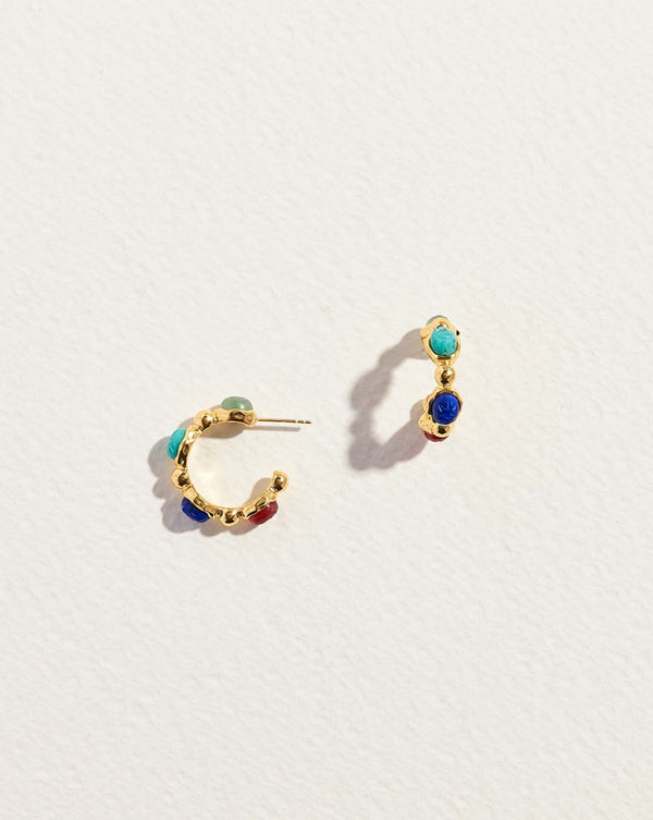 turquoise, lapis, carnelian scarab hoop earrings