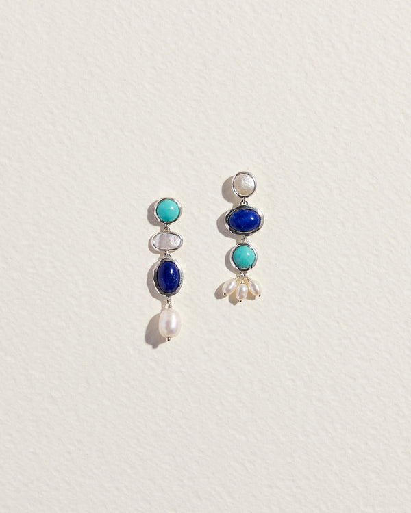 silver drop earrings with turquoise and lapis