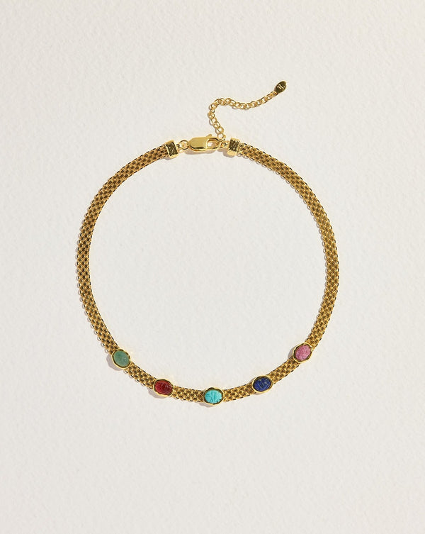 taia gold plate chain necklace with Aventurine, Carnelian, Turquoise, Lapis, Rhodochrosite