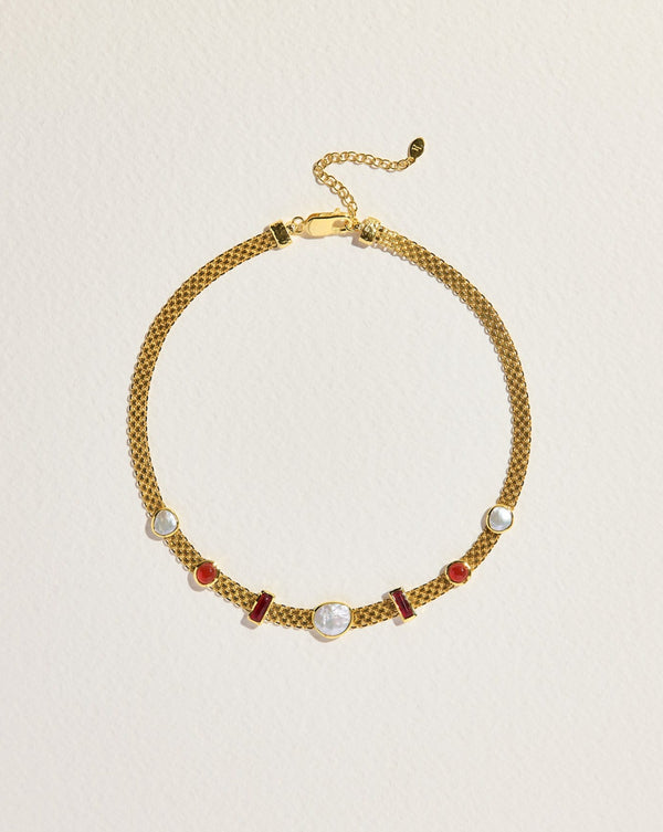 althea gold plate chain necklaces with carnelian and cherry amber