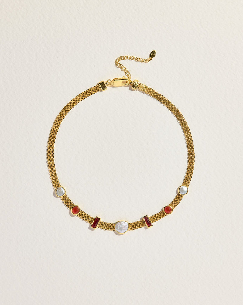 althea gold plate chain necklaces with carnelian and cherry amber