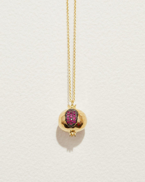 pomegranate pendant with ruby and 18k yellow gold