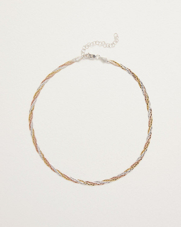tricolor gold silver herringbone chain necklace
