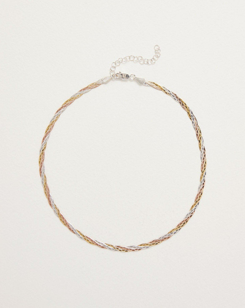 tricolor gold silver herringbone chain necklace