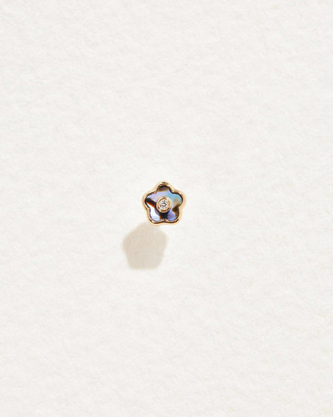 abalone flower stud piercing with diamond