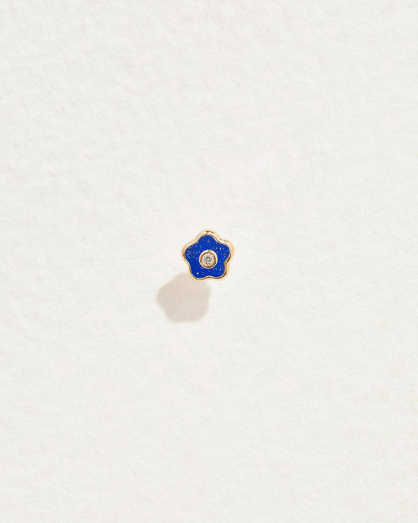 lapis flower stud earring with diamond