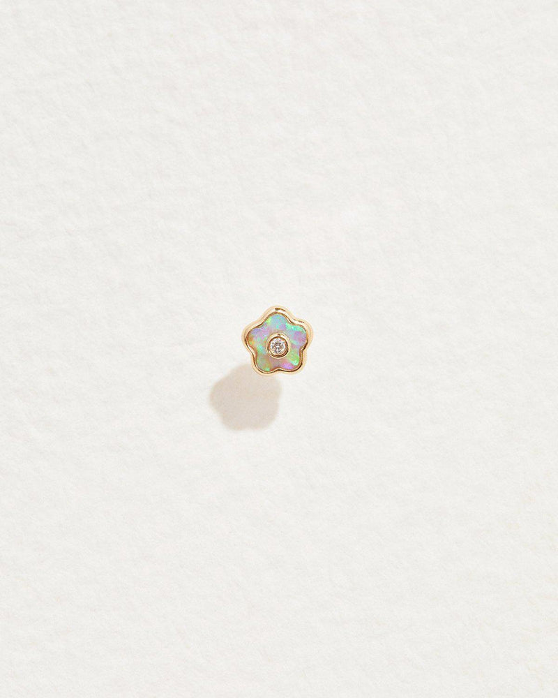 opal flower stud earring with diamond