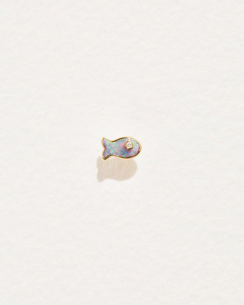 opal fish stud earring