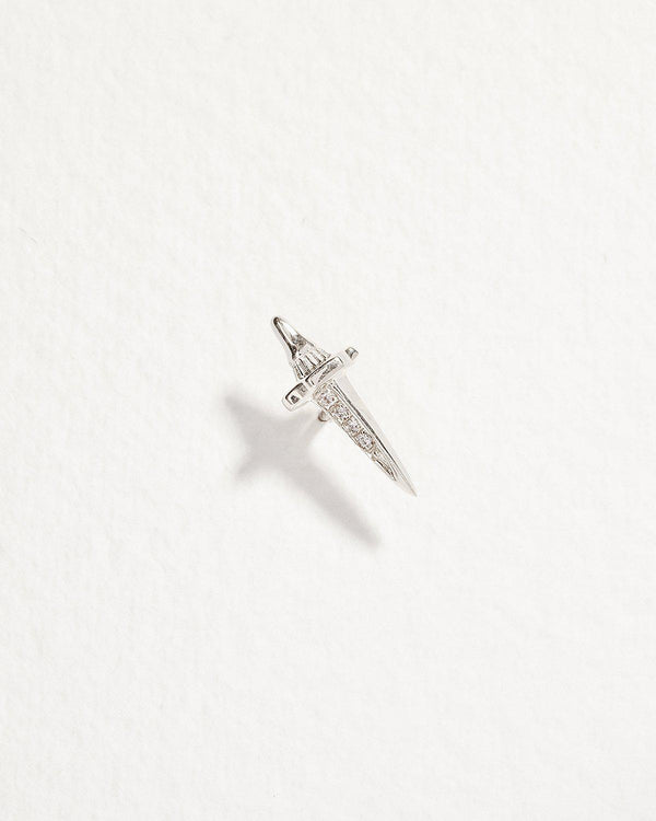 white gold dagger stud earring with diamonds