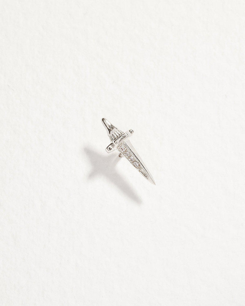 white gold dagger stud earring with diamonds