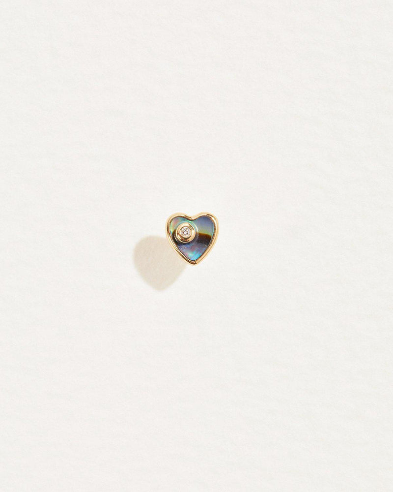 heart abalone stud piercing with white diamond
