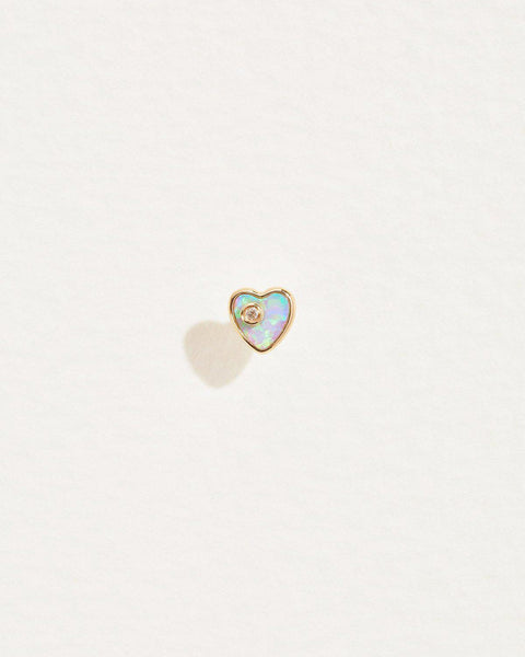 heart diamond stud earring with opal