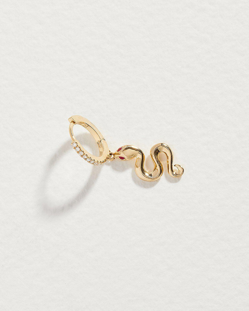 snake ruby pave huggie earring with white diamonds
