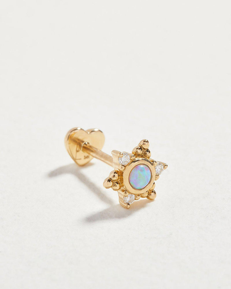 opal star stud earring with diamonds