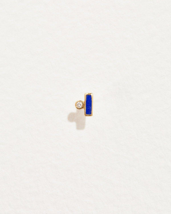 lapis lazuli bar dot stud earring with diamond