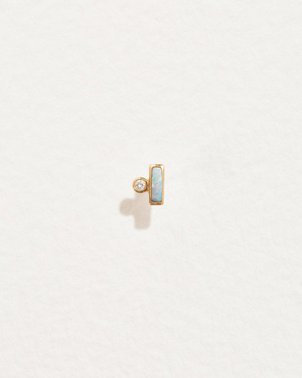 opal bar dot stud earring with white diamond